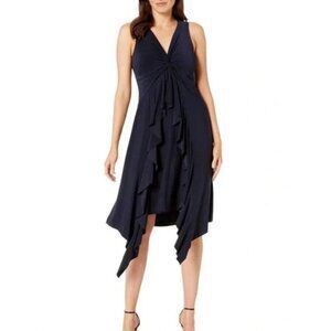 Taylor Navy Blue Knot Sleeveless Handkerchief Ruffle Hem Size 24W 3X Plus